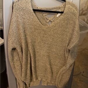 Blu Pepper Crisscross V-Neck Sweater in Taupe